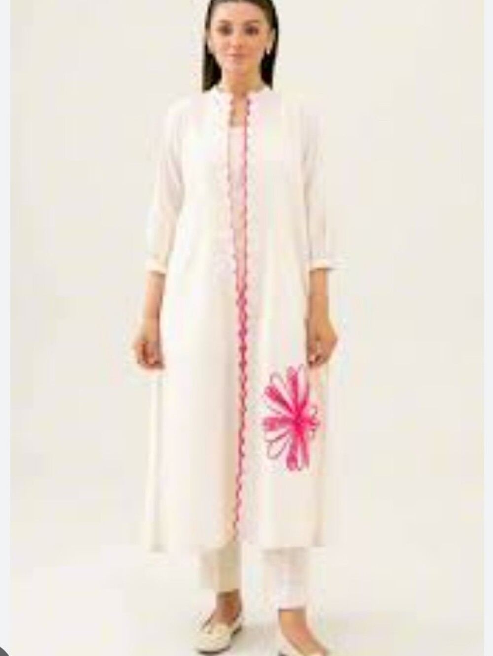 Nishat Cream Dress with Pink Embroidered Trim Embroidered Off-White Long Dress